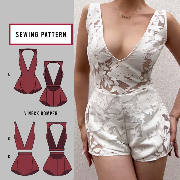 V Neck Romper Sewing Pattern  | INSTANT DOWNLOAD | PDF SewingPattern | Beginners Sewing Pattern | Crop Top | High Waisted Shorts | Set