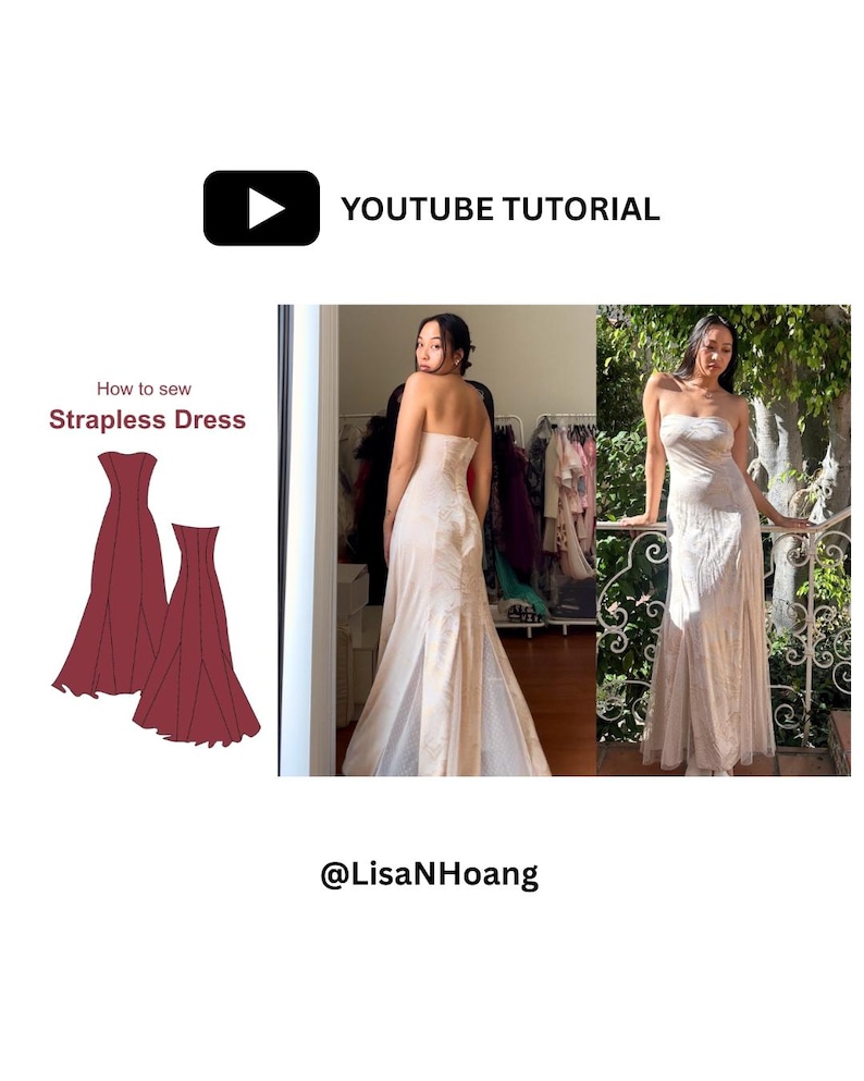 Sweetheart Strapless Dress Sewing Pattern: Fit and Flare Midi/Maxi (US XS-2XL) (Instant Download) image 4