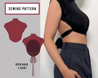 Open Back Mock Neck Top Sewing Pattern: Knit Tank (XS-2XL) (PDF Pattern)