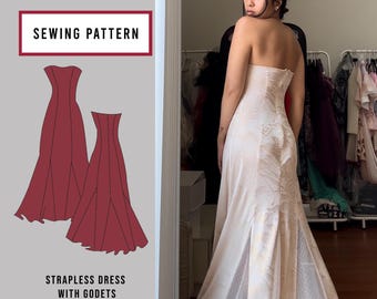 Sweetheart Strapless Dress Sewing Pattern: Fit and Flare Midi/Maxi (US XXS-2XL) (Instant Download)
