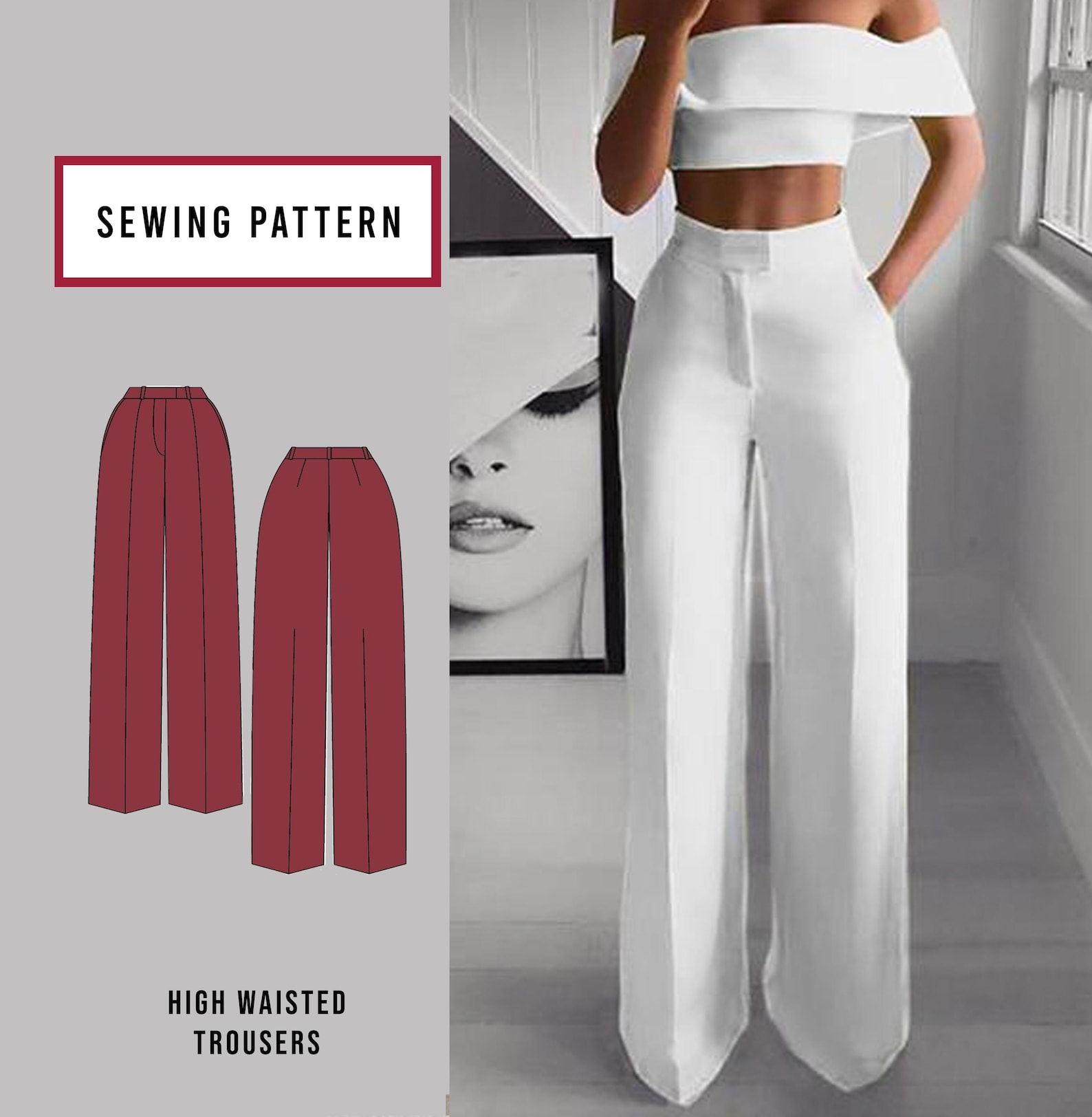 Trouser Pattern Rise Shape High Waisted Trousers Pattern | INSTANT DOWNLOAD| Sewingpattern | Pants ...