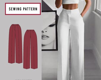 High Waisted Trousers Pattern | INSTANT DOWNLOAD| SewingPattern | Pants XXS-2XL