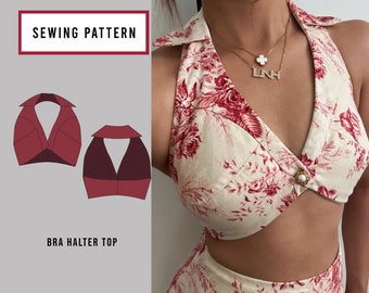 Bra Halter Top Sewing Pattern: Vintage Collar Crop Top (XS-2XL) (PDF Download)