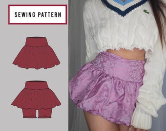Bubble Skirt with Shorts Sewing Pattern: High Waisted Mini (PDF Pattern)
