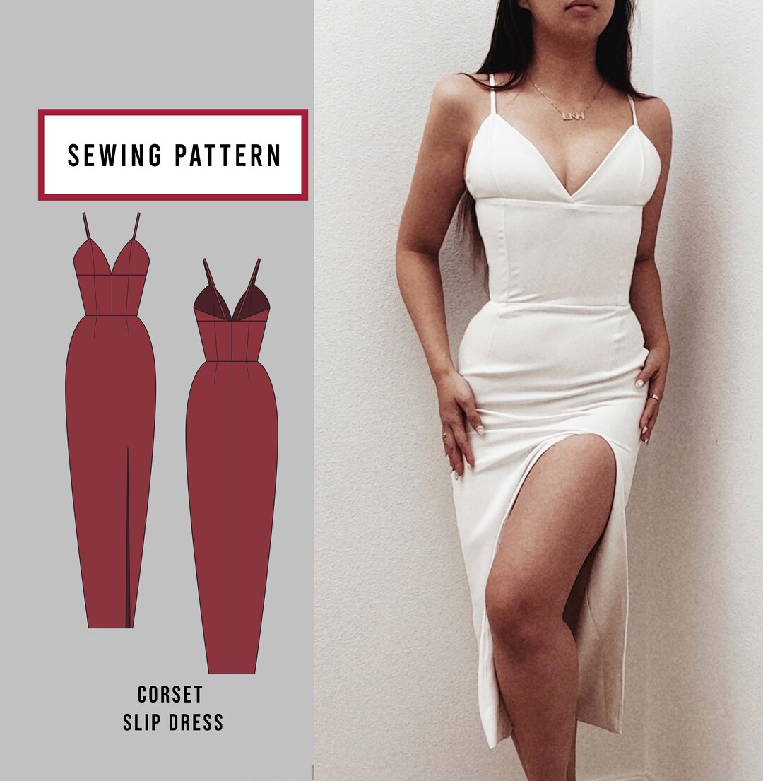 Corset Slip Dress Sewing Pattern: Low Back, Thigh Split (PDF Pattern) - Etsy