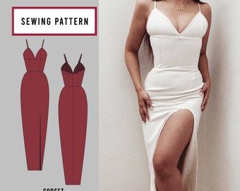 Corset Slip Dress Sewing Pattern: Low Back, Thigh Split (PDF Pattern)