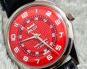 Reloj vintage HMT Pilot para hombre, con esfera roja, cuerda manual, movimiento 17 joyas.