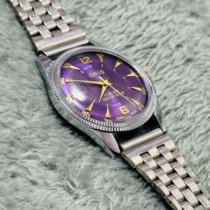 Vintage Rare Oris Purple Dial Hand Winding Wrist watch Men'S Gents FHF Movement ST-96 swiss zdjęcie 3