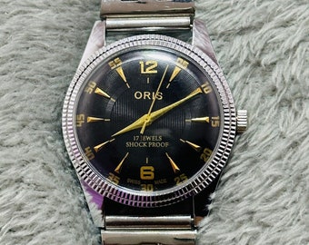 Vintage Rare Oris Black Dial Hand Winding Wrist watch Men'S Gents FHF Movement ST-96 swiss