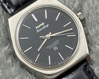 Reloj vintage HMT Sandeep con esfera negra y cuerda manual para hombre, movimiento de 17 joyas