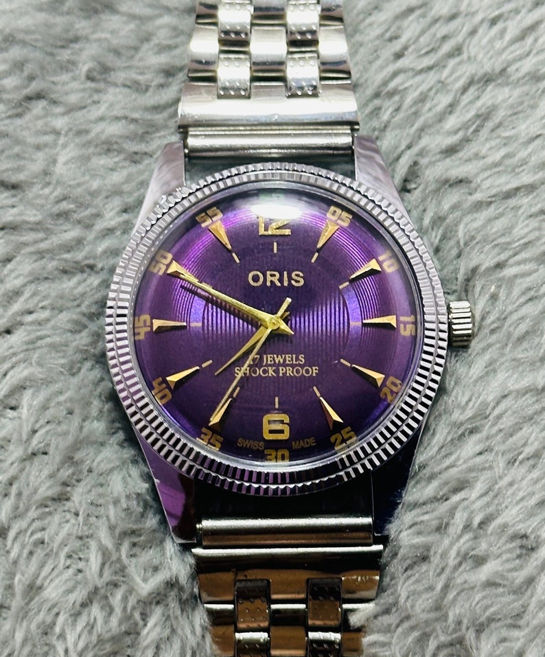 Vintage Rare Oris Purple Dial Hand Winding Wrist watch Men'S Gents FHF Movement ST-96 swiss zdjęcie 1