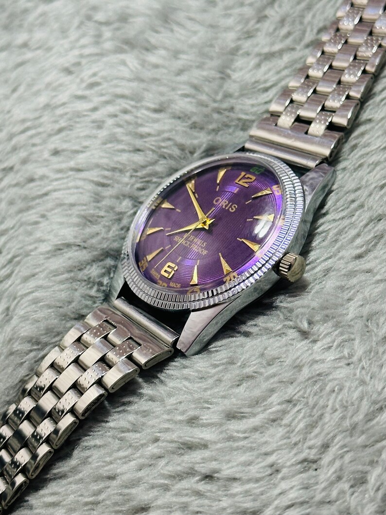 Vintage Rare Oris Purple Dial Hand Winding Wrist watch Men'S Gents FHF Movement ST-96 swiss zdjęcie 6