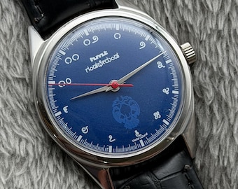 HMT Gandaberunda Kannada Numerals Blue Dial 17Jewels Hand Winding Mens Wrist Watch vintage