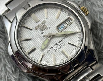 Vintage Seiko 5 Sports Automatic Watch, Silver Dial, Japan Made