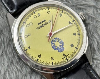 HMT Gandaberunda Kannada Numerals Cream Dial 17Jewels Hand Winding Mens Wrist Watch vintage