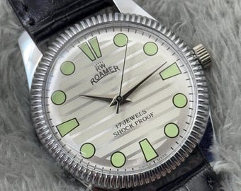 Seltene Vintage Roamer Silber Zifferblatt Handaufzug FKW Uhrwerk ST-96 Schweizer Herren Armbanduhr
