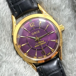 Montre vintage ORIS suisse pour homme, cadran violet, boîtier en or, mouvement st96 à remontage manuel