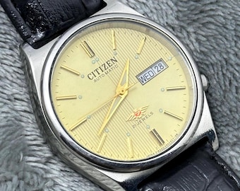 Bürger-Creme-Zifferblatt Automatik Tag Datum Herrenuhr Authentische Uhr Vintage