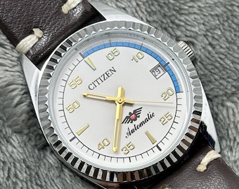 "Bürgeruhr ""Weißes Ziffernblatt"" Automatik Datum Herrenuhr Authentische Uhr Vintage."