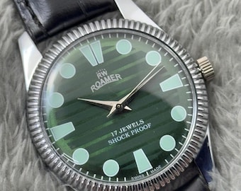 Seltene Vintage Roamer Green Zifferblatt Handaufzug FKW Uhrwerk ST-96 Schweizer Herren Armbanduhr