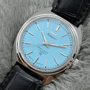 Vintage HMT Kohinoor Tiffany Blue Dial Hand Winding Men's Watch Movement 17 jewels image 5