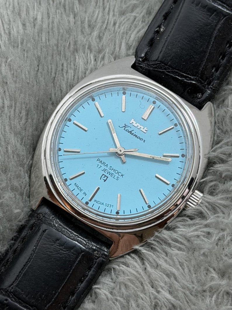 Vintage HMT Kohinoor Tiffany Blue Dial Hand Winding Men's Watch Movement 17 jewels image 5