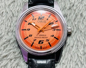 Vintage raro oris naranja dial cuerda manual reloj de pulsera hombres caballeros FHF movimiento ST-96 suizo