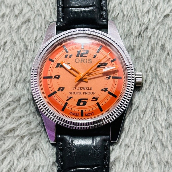 Vintage Rare oris Orange Dial Hand Winding Wrist watch Men'S Gents FHF Movement ST-96 Swiss