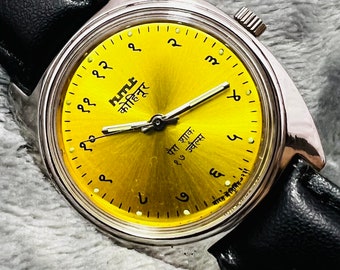 Vintage HMT Kohinoor yellow hindi Dial Hand Winding Men's Watch Movement 17 jewels