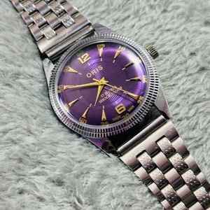 Vintage Rare Oris Purple Dial Hand Winding Wrist watch Men'S Gents FHF Movement ST-96 swiss zdjęcie 2