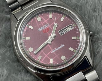 Vintage Seiko 5 Automatic Watch, Brown Dial, Silver Case