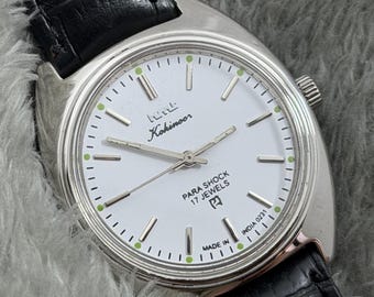 Reloj vintage HMT Kohinoor con esfera blanca y cuerda manual para hombre, movimiento de 17 joyas.