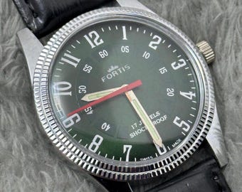 Vintage Fortis Schweizer Uhr: Hellgrünes Zifferblatt, Handaufzug, FAF-Uhrwerk