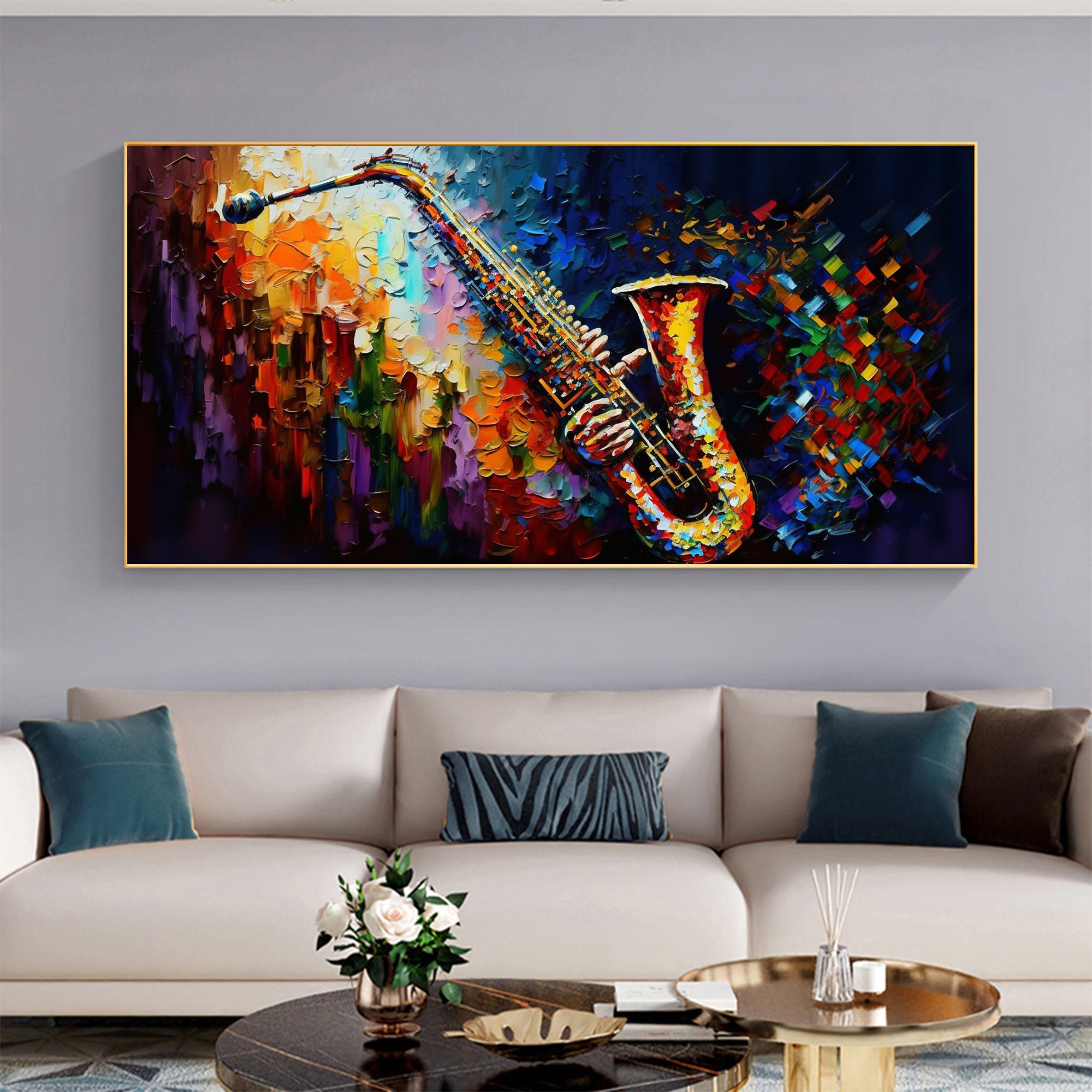 Original Saxophone Oil Painting on Canvas Large Wall Art Etsy