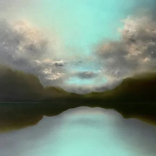 Abstract Blue Ocean Landscape Oil Painting on Canvas, Large Original Mountain Seascape shops Acrylic Painting Boho Wall Art Living Room Home Decor