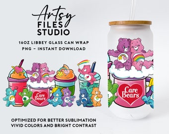Care Bears Cup Wrap PNG, 16oz Glass Can Wrap, 16oz Libbey Can Glass, Care Bears Tumbler Wrap, Full Glass Can Wrap, Care Bears Glass Cup Wrap
