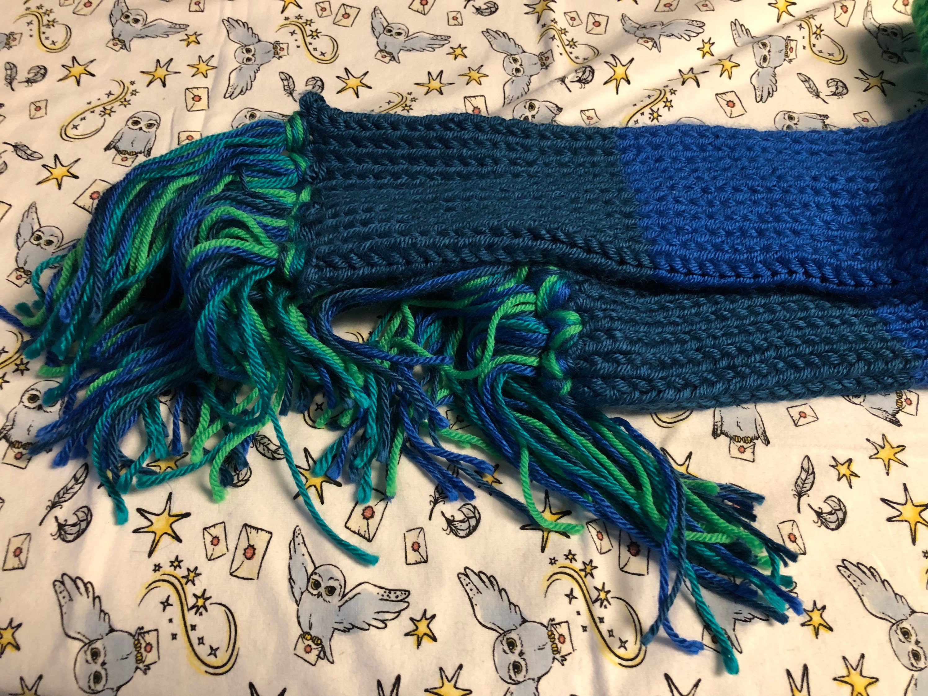 Blue/green Loom Knit Scarf/hat Bundle - Etsy display picture 1
