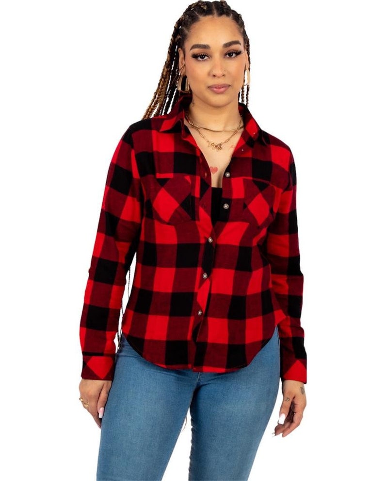 Women's Checked Shirt Long Sleeve Plaid Flannel Check Shirts Casual — free download