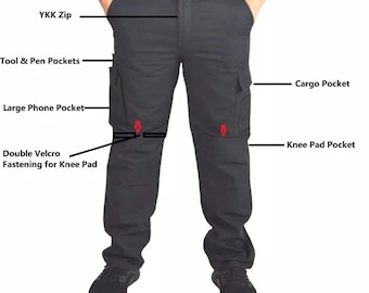 Pantalones de trabajo cargo para hombre con bolsillos para rodilleras, pantalones de combate de seguridad resistentes, negros