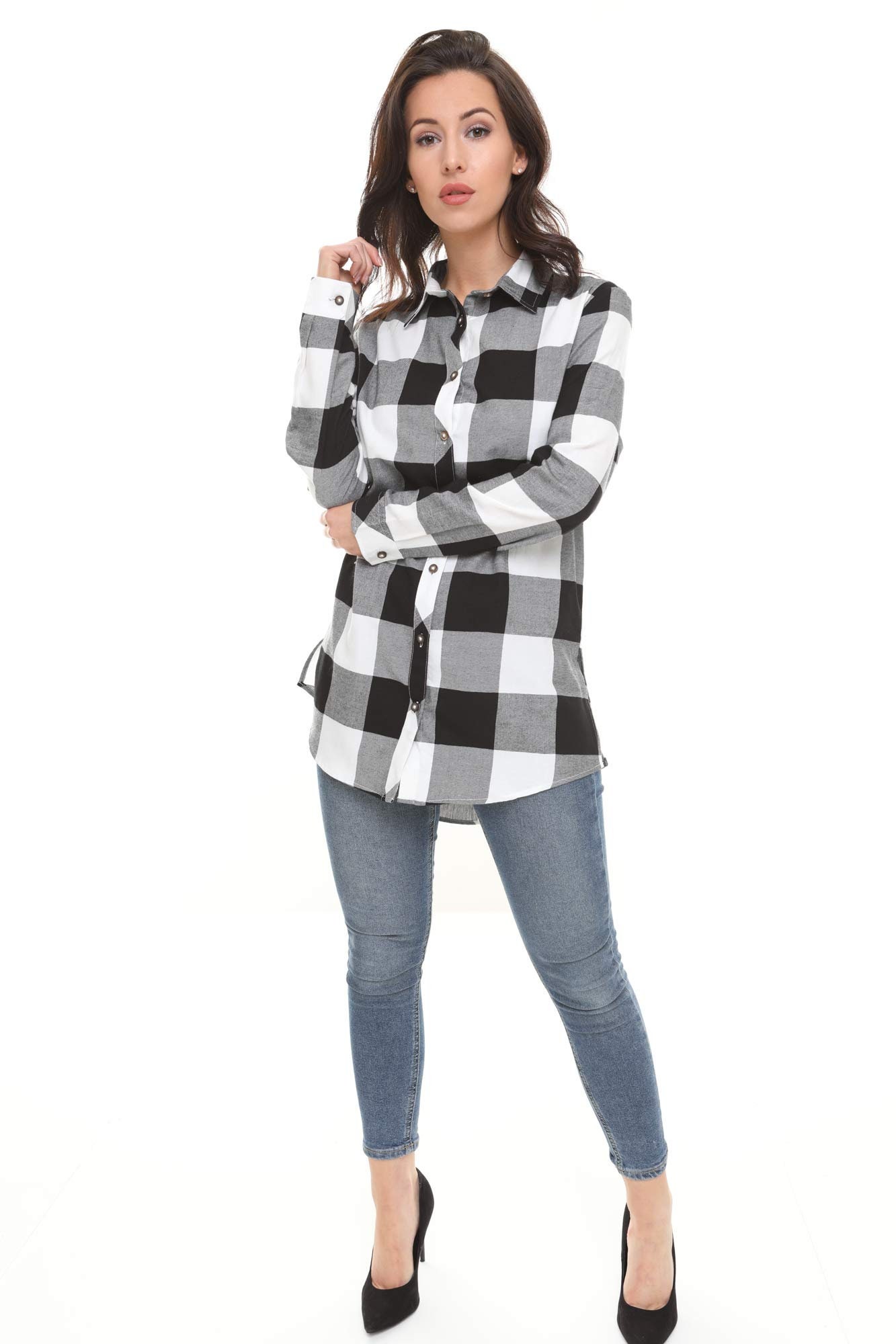 Women's Checked Shirt Long Sleeve Plaid Flannel Check Shirts Casual — free download