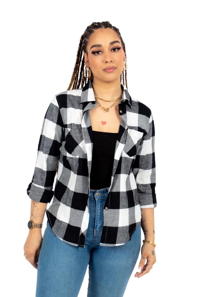 Women's Checked Shirt Long Sleeve Plaid Flannel Check Shirts Casual — free download