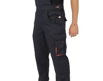 Bib and Brace Overalls Heavy Duty Work Trousers combat Cargo Dungarees Knee Pad Pockets