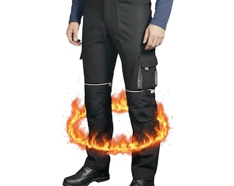 Men Thermal Work Trouser Fleece Lined Warm Knee Pad Pockets Heavy Duty Combat Cargo Winter Trousers