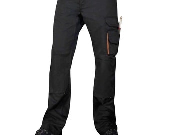 Men's elasticated waist cargo work trousers knee pockets pro builder heavy duty