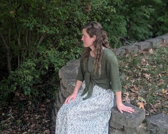 Grey/Blue Floral St. Anne Skirt, Womens Long Modest Skirts with Pocket