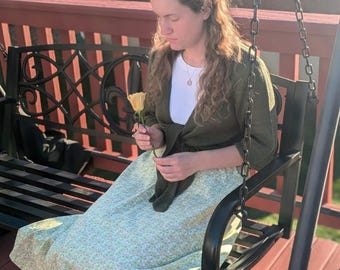 Green Floral St. Anne Skirt, Womens Long Modest Skirts with Pocket
