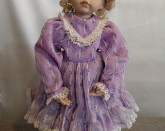 Old Fashioned Homemade Purple Doll with Stand