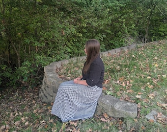 Black and White Gingham St. Anne Skirt, Womens Long Modest Skirts with Pocket