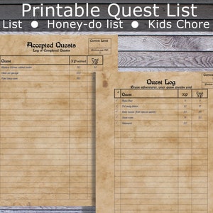 Quest List, Honey Do List, Chore Chart, Children's Chore Chart, To Do List, Fun Chore Chart, Gaming Chore Chart