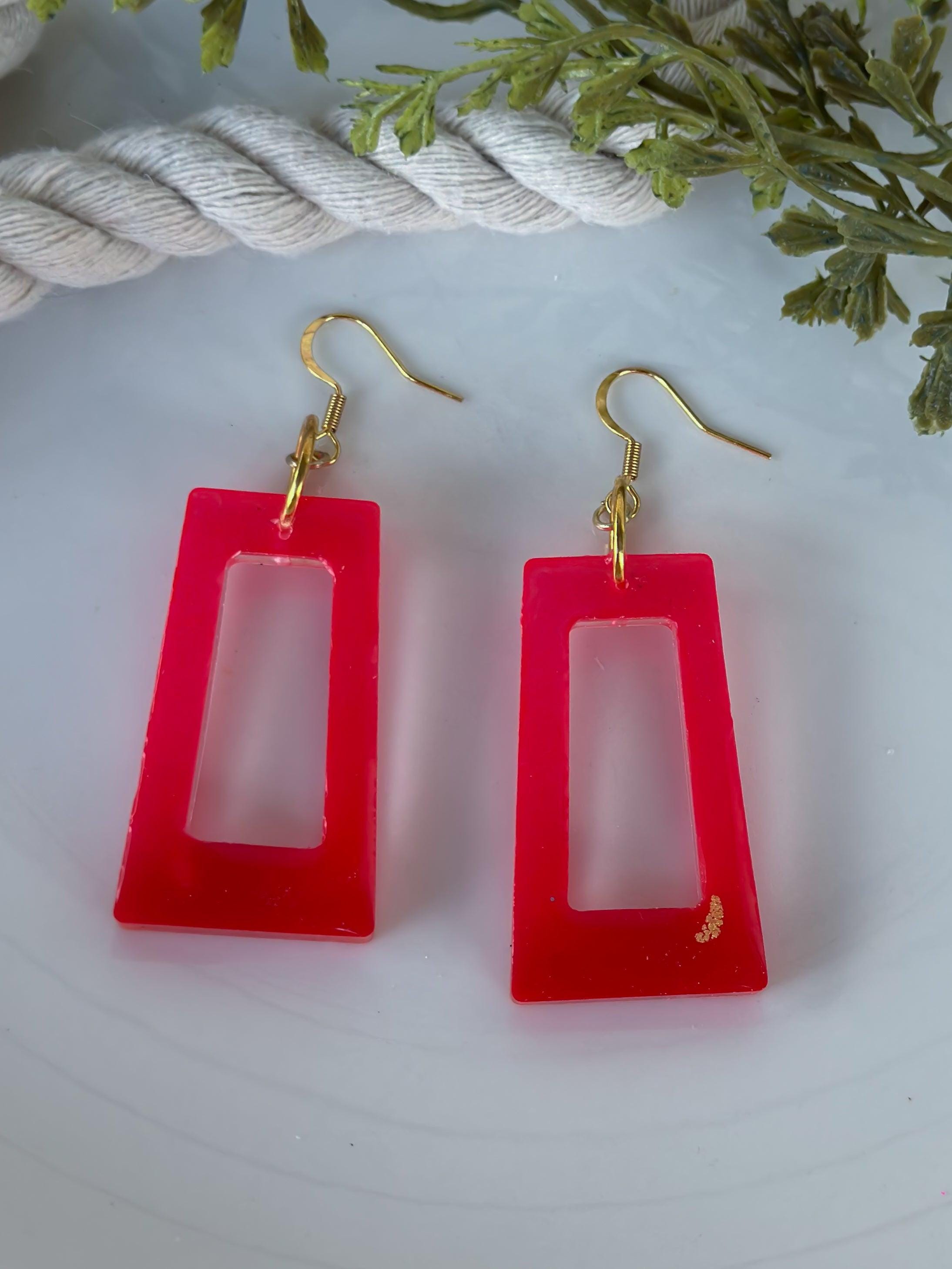 Neon Pink Translucent Earrings, - Thumbnail 4